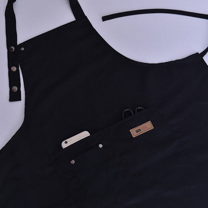 Washable Canvas Butcher and Server Kitchen Cooking Apron Café Uniform Apron with Pockets_8