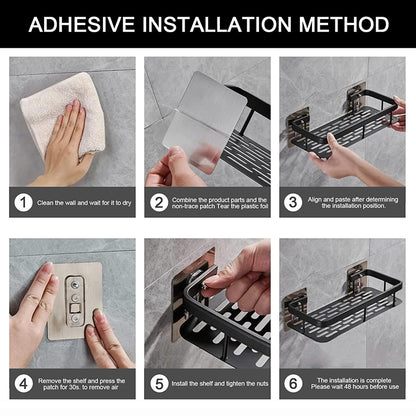 Wall Mount No Drilling Adhesive Bathroom Shelves Basket Inside Shower_12
