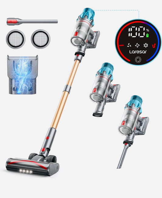 Laresar Cordless Vacuum Cleaner UItra7,45KPa/550W Stick Vacuum,Max 60Mins with Touchscreen,Wall-Mounted Charging,Self-Standing Upright Vacuum,for Pet Hair/Hardfloor/Carpet