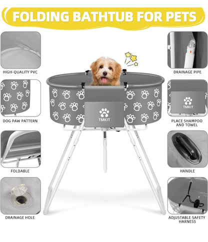 Dog Bathtub for Small Dogs, Elevated Professional Dog Bath Tub for Pet Bathing Shower and Grooming, Portable Foldable with Safety Lock Pets Washing Station for Small, Medium, Large Pet Dog Cats