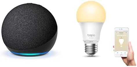 Echo Dot (5th Gen) | Charcoal + TP-Link Tapo Smart Wi-Fi Light Bulb, Dimmable Soft Warm White - E27