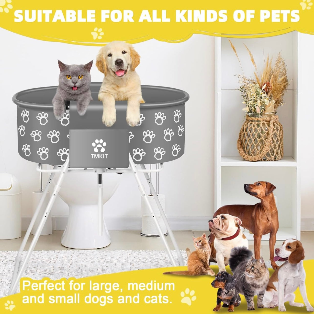 Dog Bathtub for Small Dogs, Elevated Professional Dog Bath Tub for Pet Bathing Shower and Grooming, Portable Foldable with Safety Lock Pets Washing Station for Small, Medium, Large Pet Dog Cats