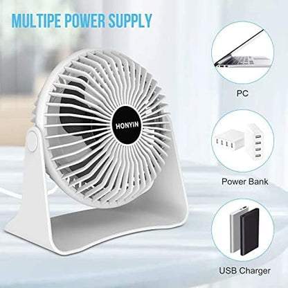 HONYIN Small USB Desk Fan, 3 Speeds Desktop Table Cooling Fan, 360° Rotatable, Strong Wind
