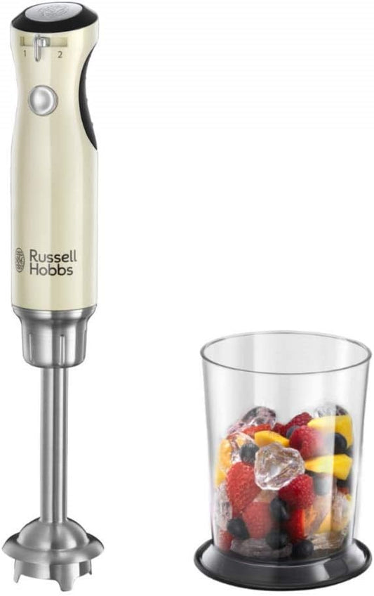 Russell Hobbs Hand Blender [Purée Stick] Retro Cream (Measuring Cup + Lid, BPA-Free, Dishwasher Safe, Infinity Mix Technology, for Smoothie, Soups, Sauces, Baby Food) Vintage Chopper 25232-56