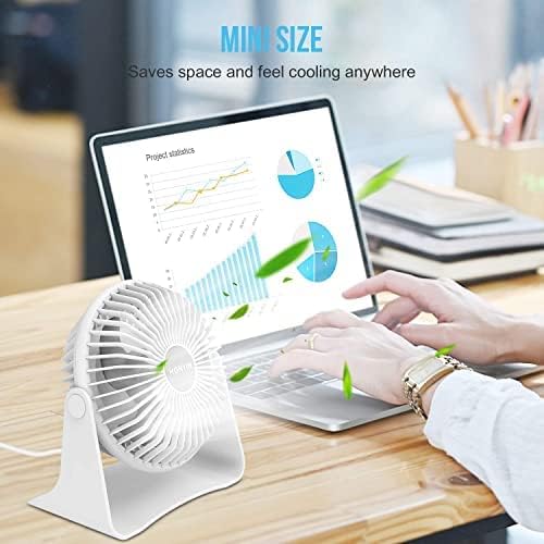 HONYIN Small USB Desk Fan, 3 Speeds Desktop Table Cooling Fan, 360° Rotatable, Strong Wind