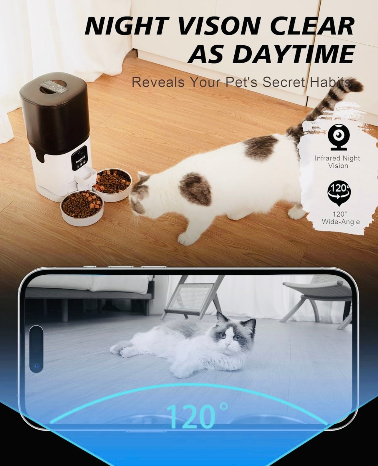 Automatic Cat Feeder 2 Cat with Camera, 7L Camera Dog Feeder Automatic, Night Vision, 1080P Camera Dog Food Dispenser Dog Feeder Automatic Pet Feeder Cat Automatic Feeders