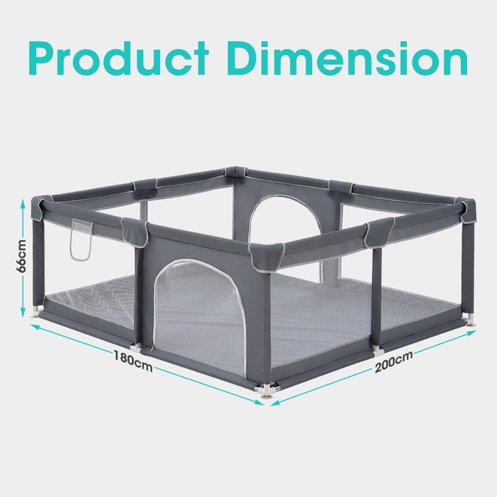 Playpals Baby Playpen – 180x200cm Spacious Play Yard for Babies & Toddlers , Grey