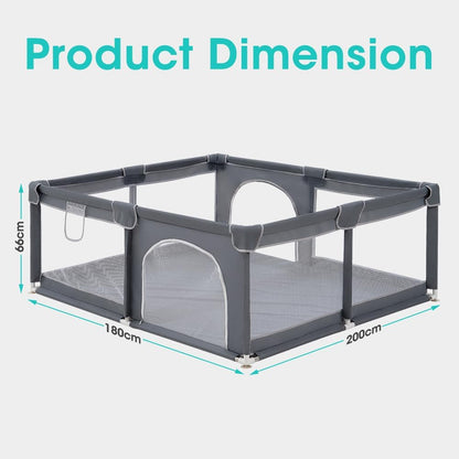 Playpals Baby Playpen – 180x200cm Spacious Play Yard for Babies & Toddlers , Grey