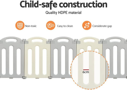 Keezi Baby Playpen, 16 Panels Babies Play Pen Toddlers Fence,Grey