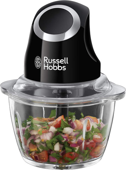 Russell Hobbs Electric Mini Chopper [Glass Container with Storage Lid] Matt Black (500 ml, Vegetable Chopper, Mixer, Multi-& Universal Chopper for Vegetables, Fruits and Meat) 24662-56