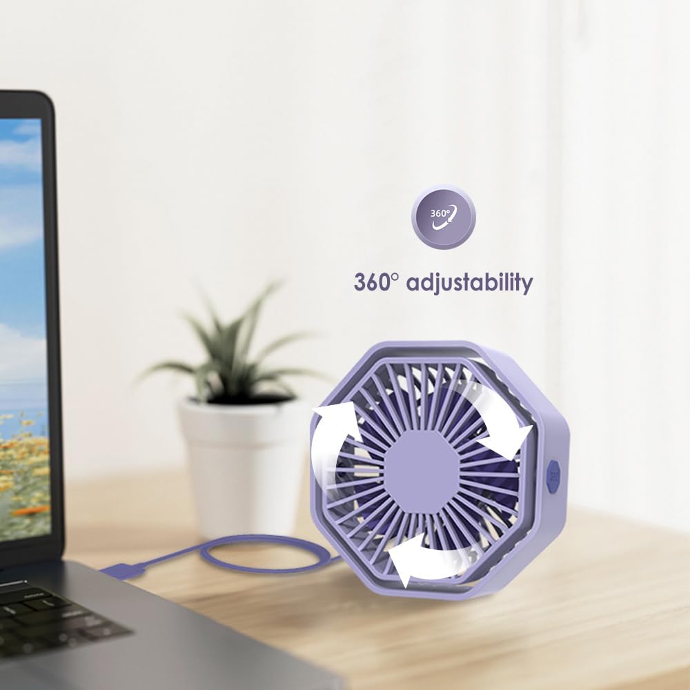 Mini USB Fan Desk Fan 3 Speeds 360°Rotation Portable Table Fan for Home Office Car Outdoor Use,USB Powered ONLY (No Battery),Green