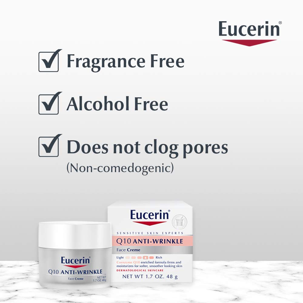 Eucerin Q10 Anti-Wrinkle Face Cream, Unscented Face Cream for Sensitive Skin, 1.7 Oz Jar,US product