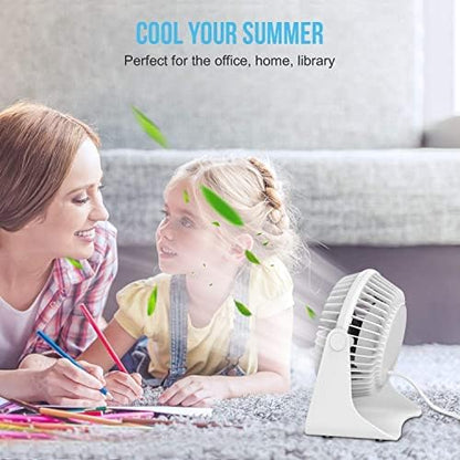 HONYIN Small USB Desk Fan, 3 Speeds Desktop Table Cooling Fan, 360° Rotatable, Strong Wind