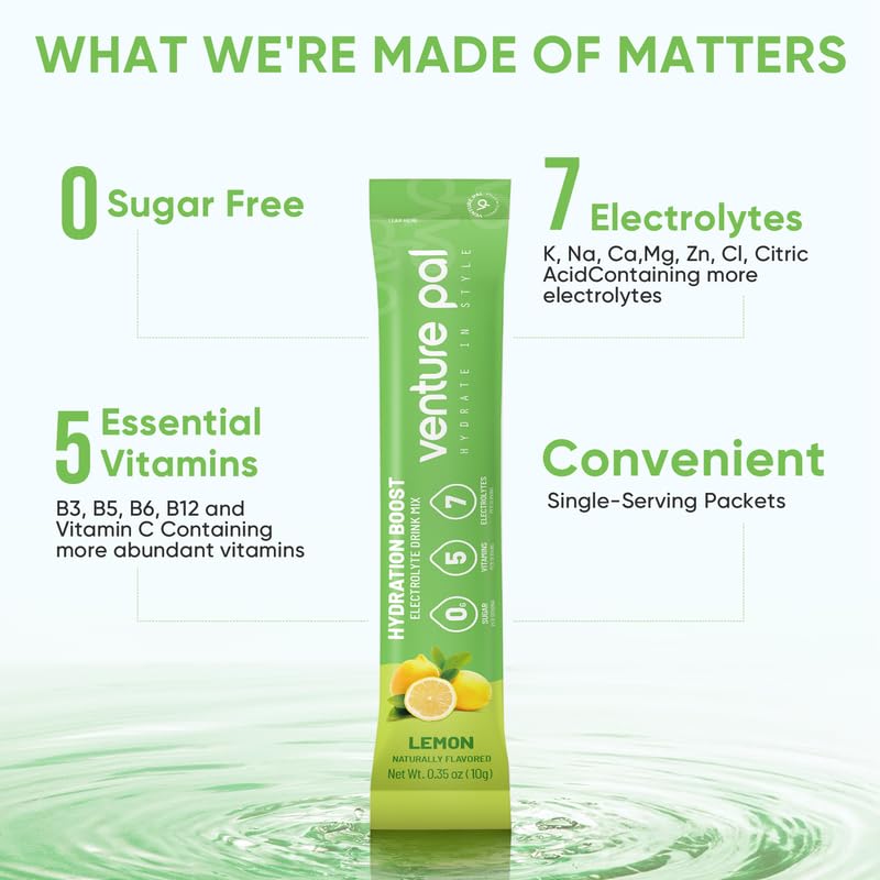 Venture Pal Sugar Free Electrolyte Powder Packets - Liquid Daily IV Drink Mix for Rapid Hydration & Party Recovery,16 Sticks