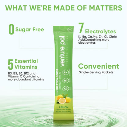 Venture Pal Sugar Free Electrolyte Powder Packets - Liquid Daily IV Drink Mix for Rapid Hydration & Party Recovery,16 Sticks