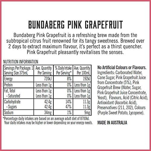 Bundaberg Pink Grapefruit Sparkling Drink, 12 x 375 Milliliters