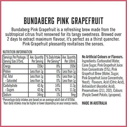 Bundaberg Pink Grapefruit Sparkling Drink, 12 x 375 Milliliters