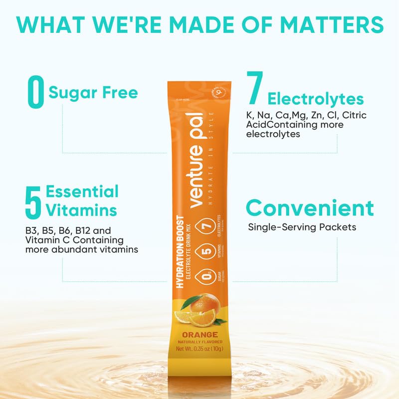 Venture Pal Sugar Free Electrolyte Powder Packets - Liquid Daily IV Drink Mix for Rapid Hydration & Party Recovery