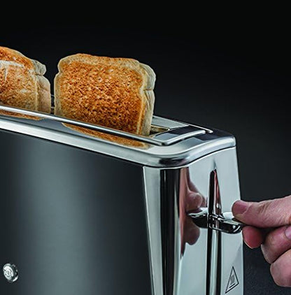 Russell Hobbs Luna 23251-56 Toaster Long Slot for 2 Slices / 1 Wide Bread Slice Stainless Steel Grey (Extra Wide Toast Slot, Includes Bun Attachment, 6 Browning Levels + Defrost & Reheat Function)