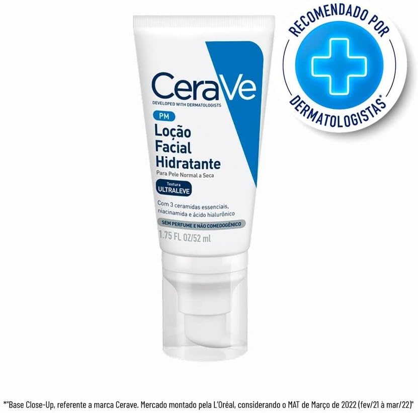 CeraVe PM Facial Moisturising Lotion| 52ml/1.75oz | Day & Night Facial Moisturiser with Hyaluronic Acid