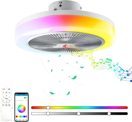 30W 50cm LED Ceiling Light with Fan,RGB Super Bright Lights，Bluetooth Music Speaker,Remote Control and APP,Adjustable Wind Speed and Light,3000k-6500k,Modern Ceiling Light for Bedroom,Living Room