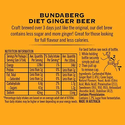 Bundaberg Diet Ginger Beer, 12 x 375 ml