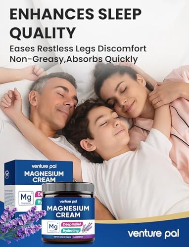 Venture Pal Magnesium Lotion, Topical Magnesium Cream, Fast-Absorbing Moisturizing Lotion with Coconut Oil, Shea Butter & Hyaluronic Acid, Suitable for Kids