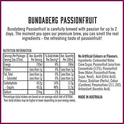 Bundaberg Passionfruit Sparkling Drink, 12 x 375 Milliliters