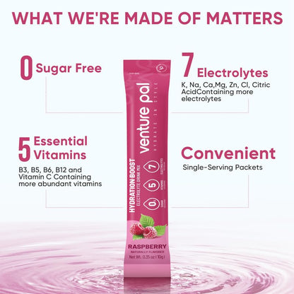 Venture Pal Sugar Free Electrolyte Powder Packets - Liquid Daily IV Drink Mix for Rapid Hydration & Party Recovery | 5 Vitamins & 7 Electrolytes| Keto Friendly | Non-GMO | Certified Vegan | 16 Sticks