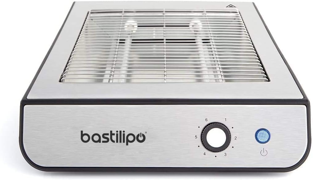 Bastilipo TPI-680 TPI-680 Flat Toaster, 600 W, 6 Power Levels, 2 Resistors, Anti-Fingerprint Steel, Black and Aluminium