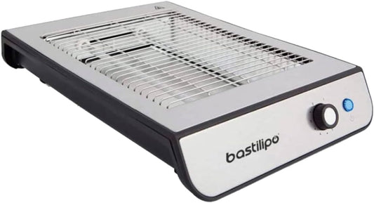 Bastilipo TPI-680 TPI-680 Flat Toaster, 600 W, 6 Power Levels, 2 Resistors, Anti-Fingerprint Steel, Black and Aluminium