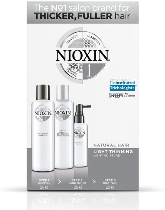 NIOXIN System 1 Trio Pack, Cleanser Shampoo + Scalp Therapy Revitalising Conditioner + Scalp and Hair Treatment (150ml + 150ml + 50ml)