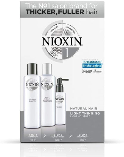 NIOXIN System 1 Trio Pack, Cleanser Shampoo + Scalp Therapy Revitalising Conditioner + Scalp and Hair Treatment (150ml + 150ml + 50ml)