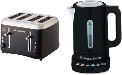 Russell Hobbs RHT514BLK Addison 4 Slice Toaster, Matte Black & RHK510BLK, Addison Digital Kettle, Keep Warm Function, Matte Black