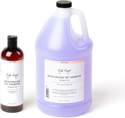 Eye Envy Moisturizing Pet Shampoo. Cleans, softens, adds Shine. Fragrance Free. Detergent Free. Gentle for Everyday use. Glycerin enriched. Safe for Puppies and Kittens. 16oz