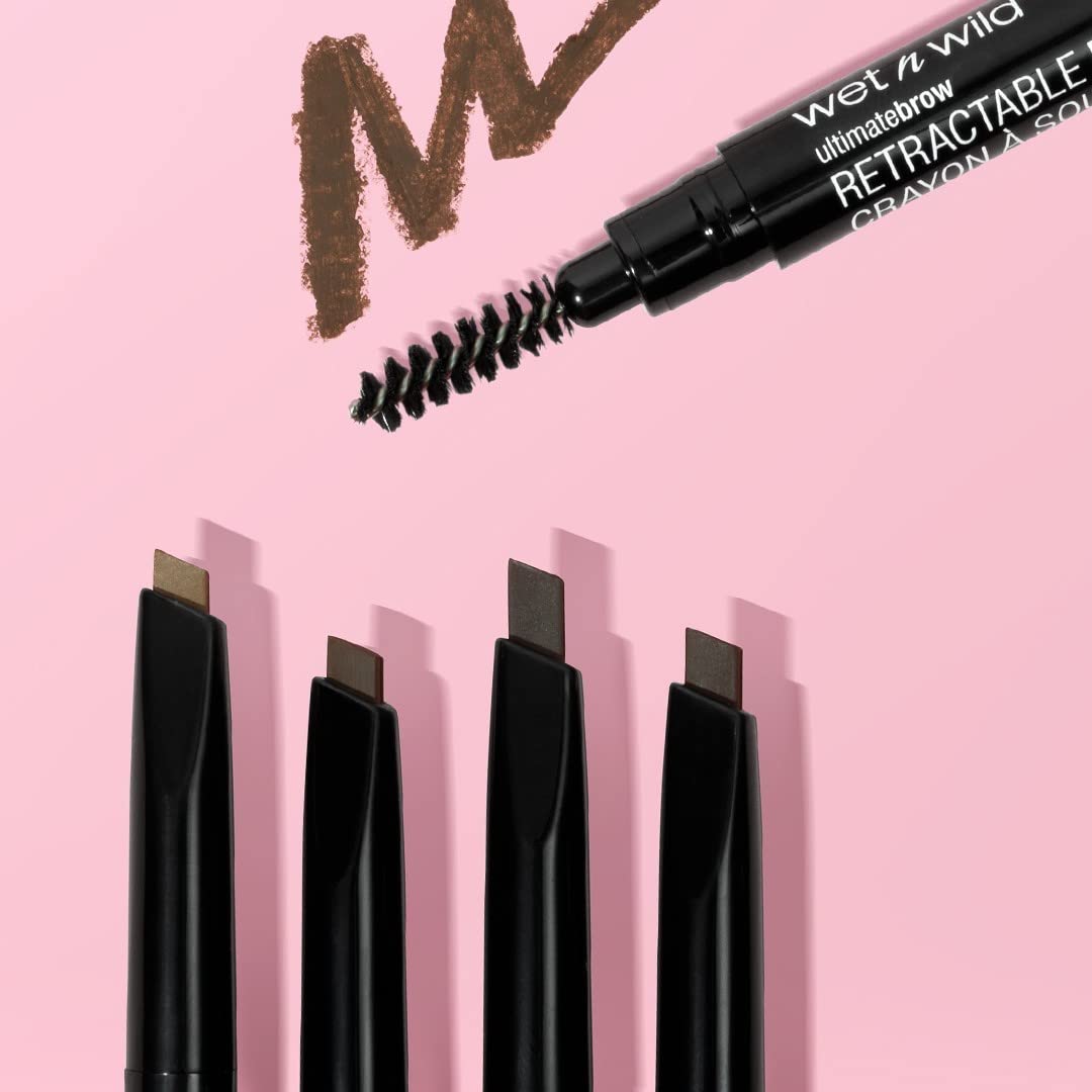 Wet n Wild Ultimate Eyebrow Retractable Definer Pencil, Medium Brown, Dual-Sided Brow Brush, Fine Tip, Shapes, Defines, Fills Brow Makeup