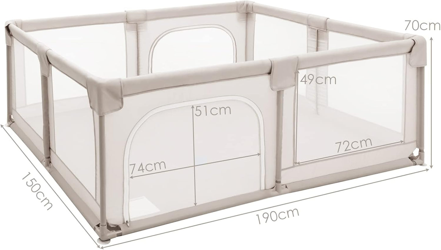 BABY JOY Baby Playpen, 190 x 150 cm Baby Safety Play Yard Activity Center, Extra Large (Beige)