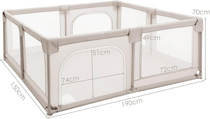 BABY JOY Baby Playpen, 190 x 150 cm Baby Safety Play Yard Activity Center, Extra Large (Beige)