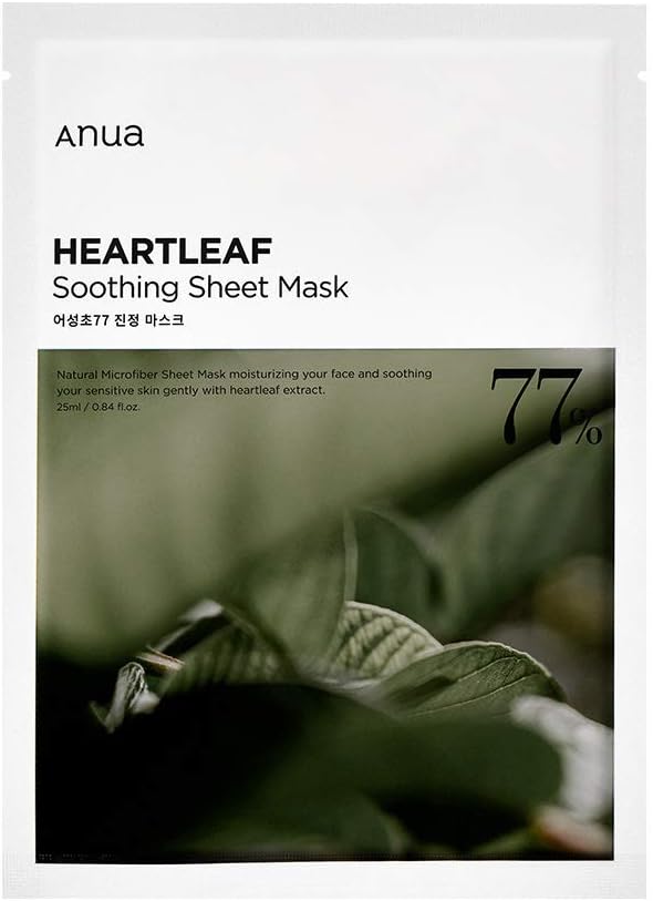 Anua Heartleaf 77% Soothing Sheet Mask 25ml / 0.84 fl.oz. I microfiber sheets, hydrating, moisturizing, calming (10pc)