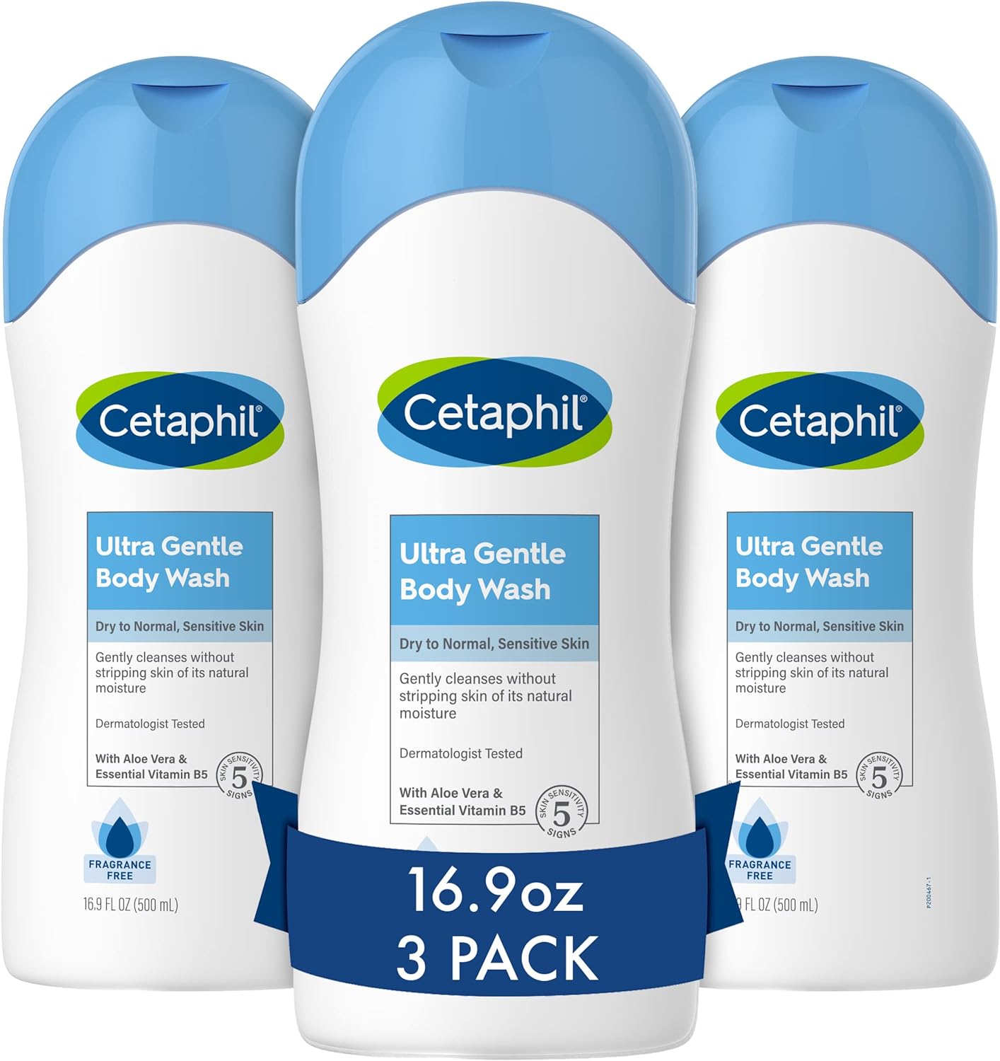 Cetaphil Ultra Gentle Refreshing Body Wash, For Dry to Normal, Sensitive Skin, 16.9oz Pack of 3, Aloe Vera, Calendula, Vitamin B5, Hypoallergenic, Paraben Free, Fragrance Free, Dermatologist Tested