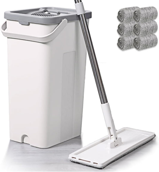 Mop and Bucket with Wringer Set, 6 Washable Microfiber Pads