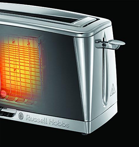 Russell Hobbs Luna 23251-56 Toaster Long Slot for 2 Slices / 1 Wide Bread Slice Stainless Steel Grey (Extra Wide Toast Slot, Includes Bun Attachment, 6 Browning Levels + Defrost & Reheat Function)