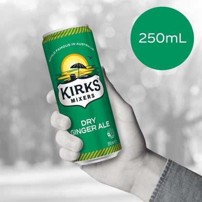 Kirks Mixers Dry Drinking Ginger Ale Soft Drink Mini Cans Multipack 24 x 250 mL