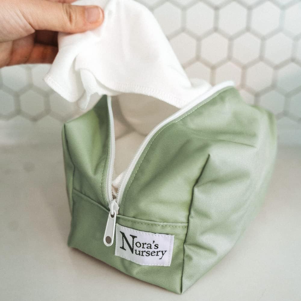 Nora's Nursery Reusable Baby Wipes 100% Cotton Washcloths Soft Absorbent Towel Face Wipes, Newborn Bath Face Towels, 20 Wipes with 1 Waterproof Pod for On-The-Go Moms, Ideal for Sensitive Skin