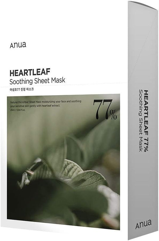Anua Heartleaf 77% Soothing Sheet Mask 25ml / 0.84 fl.oz. I microfiber sheets, hydrating, moisturizing, calming (10pc)