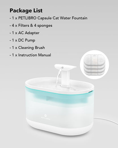 Cat Water Fountain, 71fl oz/2.1L Ultra Quiet Pet Water Fountain for Cats Inside, BPA-Free Cat Fountains for Drinking with Two Flow Modes,Cat Water Dispenser Bowl with 4 Large Filters for Pets