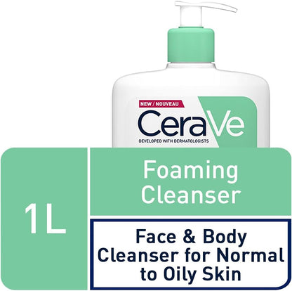 CeraVe Foaming Cleansing Gel for Face and Body, Normal to Oily Skin, with Hyaluronic and 3 Essential Ceramides