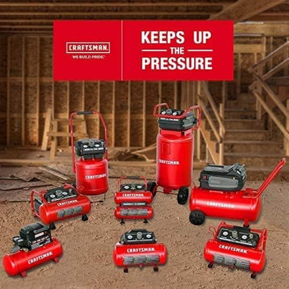 Craftsman Air Compressor, 3 Gallon 1.5 HP Max 155 Psi Pressure Oil-Free Portable, Red- CMXECXA0200341