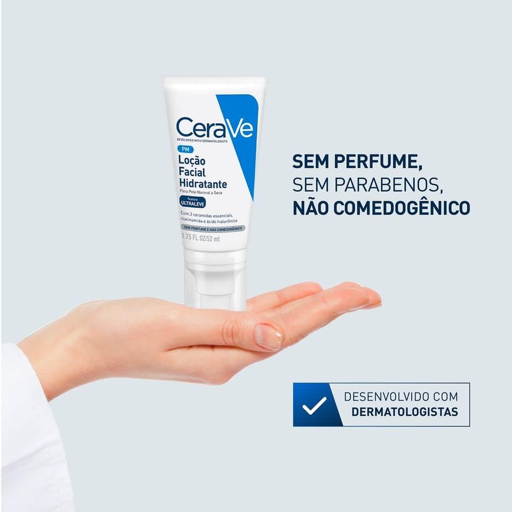 CeraVe PM Facial Moisturising Lotion| 52ml/1.75oz | Day & Night Facial Moisturiser with Hyaluronic Acid