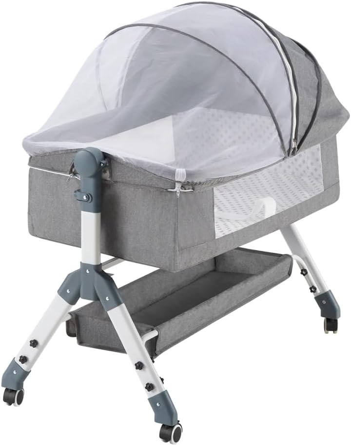 PlayPals Baby Bassinet with Mattress, Rocking Baby Crib,Grey